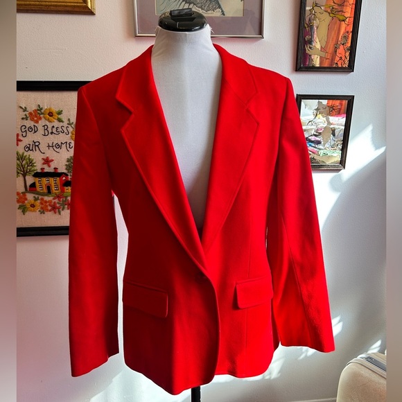 Vintage Pendleton Red Wool Blazer USA Made 100% Virgin Wool 80s 90s Size M - Picture 11 of 13